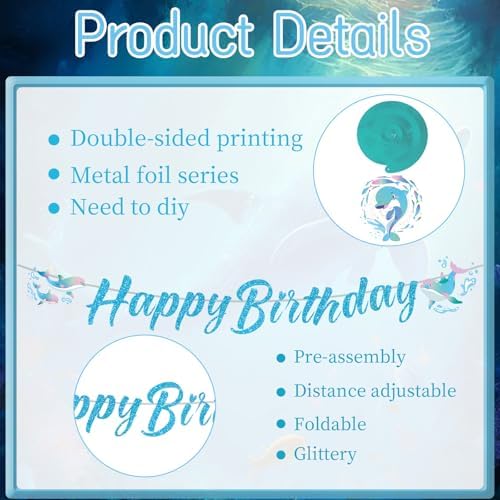 Dolphin Birthday Decorations 10PCS Banners with Swirls