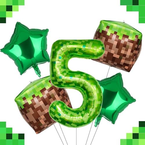 40 Inch Green Pixel Number 5 Foil Balloon Set