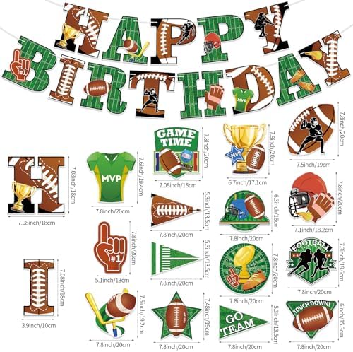 Hooqict Football Birthday Banner with 15 Hanging Swirls
