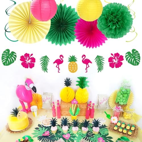 Hawaiian Aloha Flamingo Party Decorations 21pcs