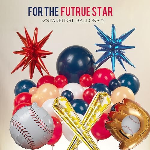 Baseball Balloon Garland Kit 126Pcs with Foil Star Balloons