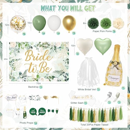 Sage Green Bridal Shower Decorations Set