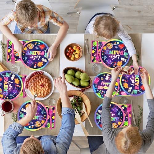 Justforjoyful 96Pcs Neon Paint Party Set for 24 Guests