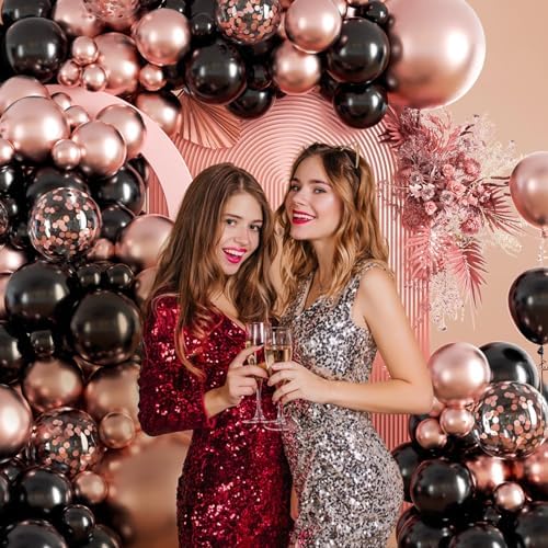 132pcs Rose Gold and Black Balloon Arch Kit for Parties