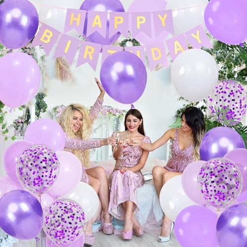 Lavender Purple Balloons Set with Confetti and Ribbons