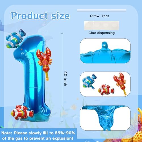 40 Inch Blue Number 1 Balloon with Sea Animal Decor