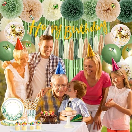 226 Pcs Sage Green Birthday Decorations for Women Girls