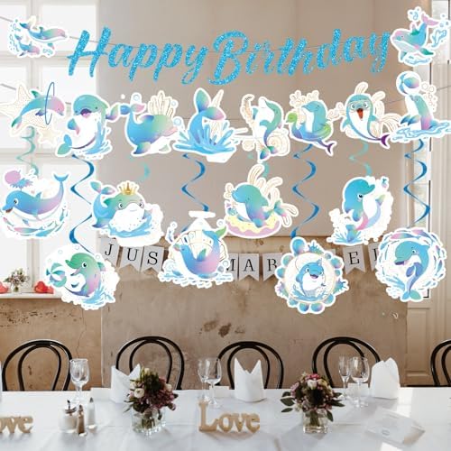 Dolphin Birthday Decorations 10PCS Banners with Swirls