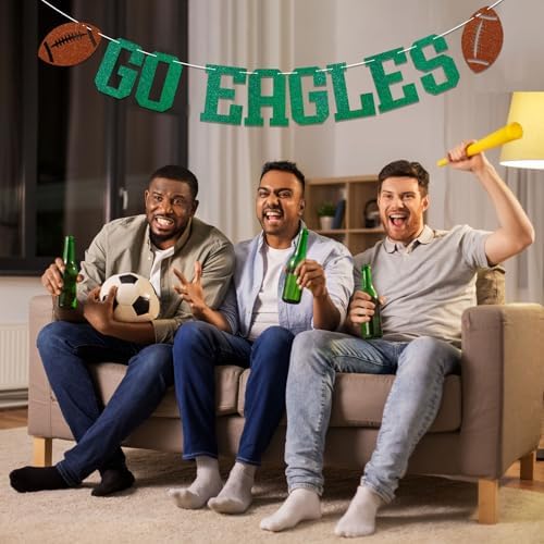 Go Eagles Banner Football Party Decor Green Glitter