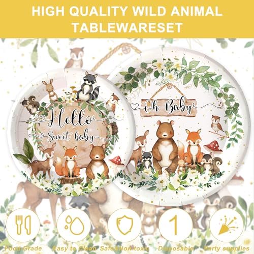 Safari Woodland Animal 120PCS Baby Shower Tableware Set