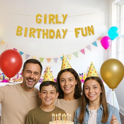 Meowoo Girly Birthday Banner with Glittery Gold Letters