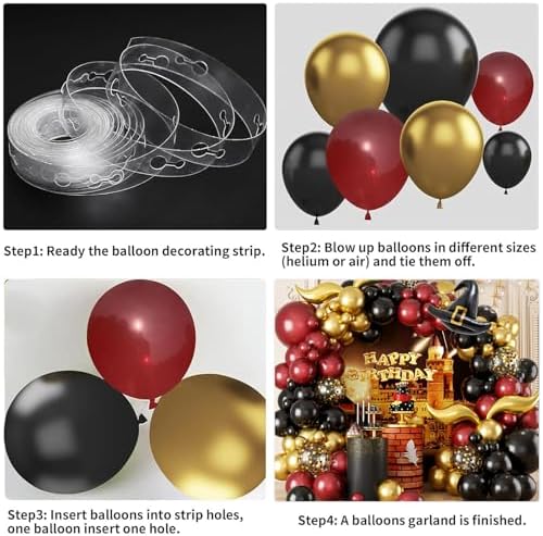 Burgundy Black Gold Balloon Arch Kit with DIY Hat and Wings