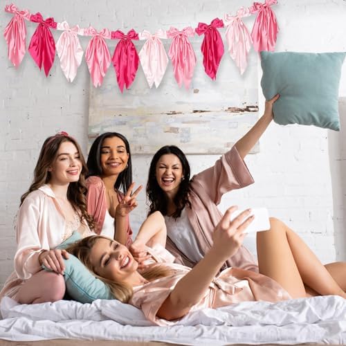 Gradient Pink Bow Garland Banner for Decorations