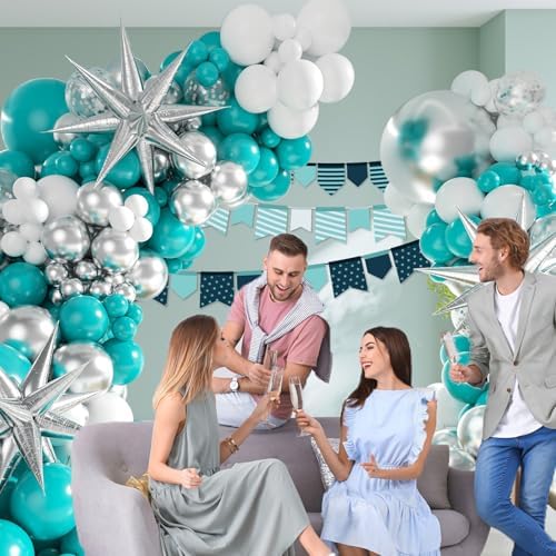 125pcs Teal Blue Silver Balloon Arch Kit