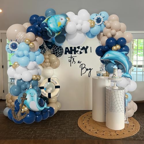 Nautical Balloon Arch Kit with Ocean Animals Decor