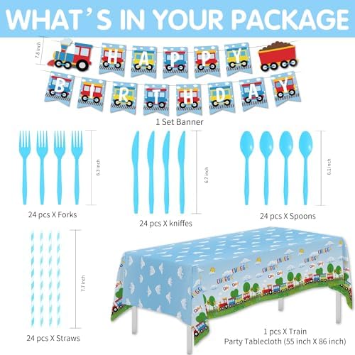 Suhelki Train Birthday Party Supplies Set for 24 Guests