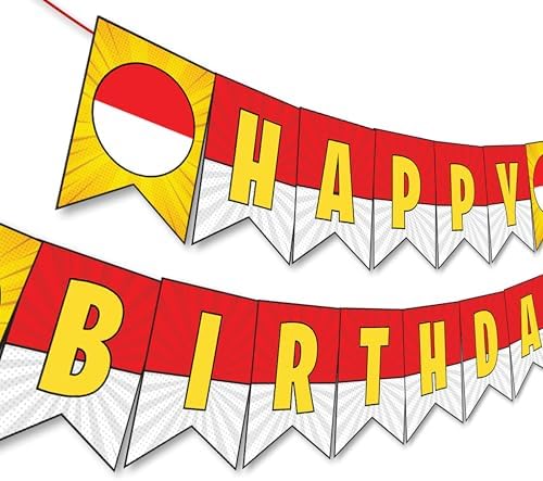 IndoTribe Cartoon Birthday Banner 10 Feet Yellow Red White