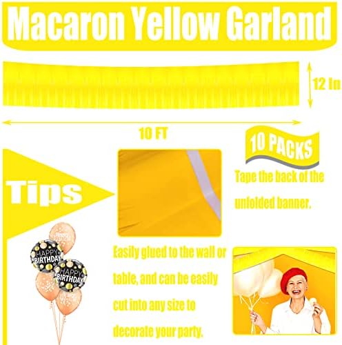10 Pack Yellow Metallic Tinsel Garland for Decorations