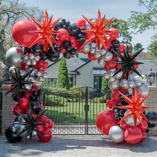6PCS Black Red Star Balloons for Party Decor