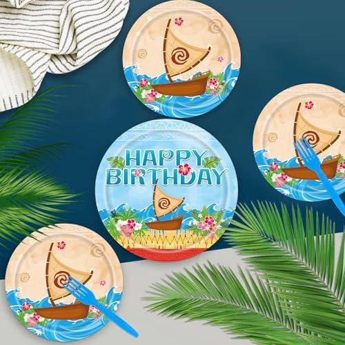 Tropical Hawaiian Birthday Party Tableware Set with Balloons and Decorations