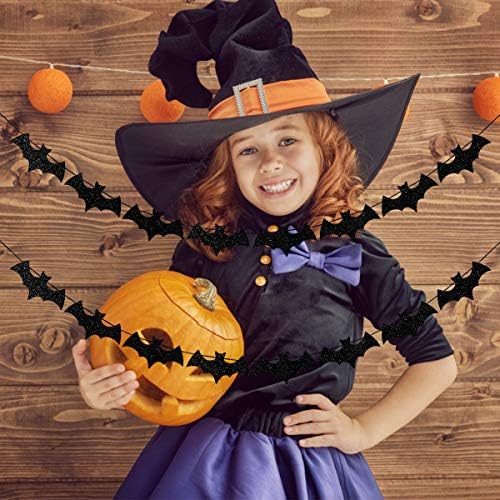 LeeSky Black Glitter Bat Garland Halloween Decor