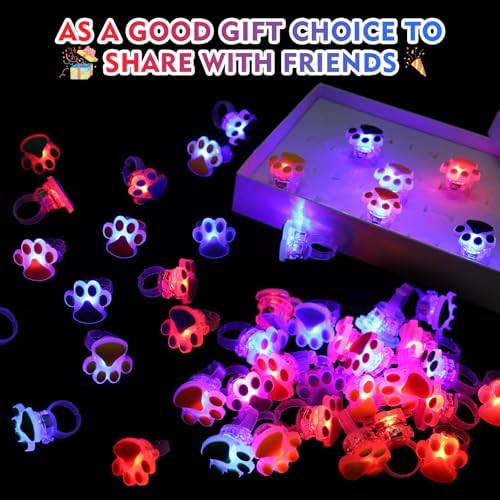 TUWUNA Paw Print LED Light Up Rings 24 Pcs Party Favors