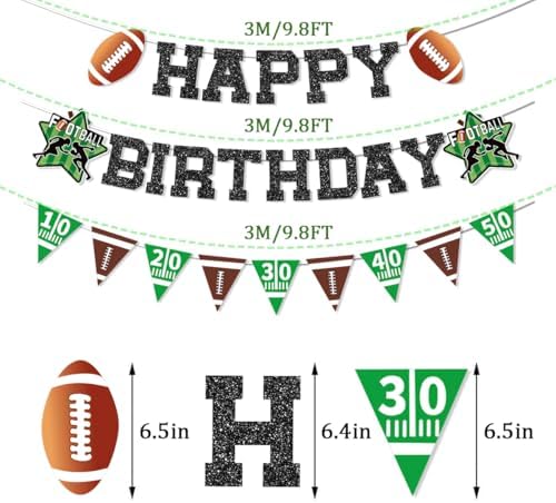 Glitter Football Birthday Decorations Set