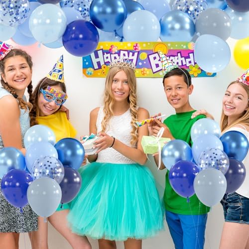 100pcs Blue Balloons Kit with 66ft Ribbons