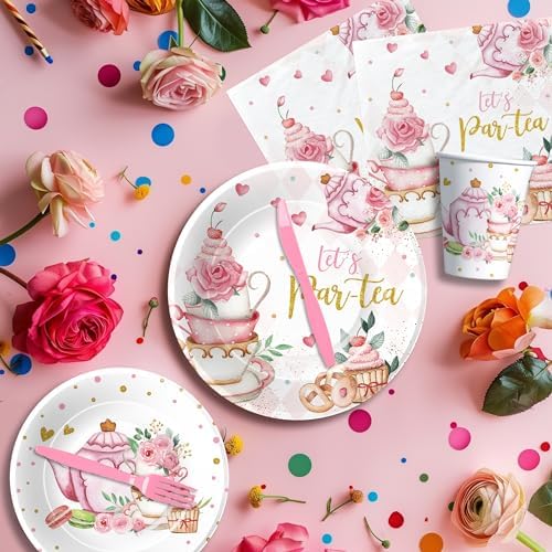 HIPVVILD Tea Party Tableware Set - Floral Garden Theme 24 Pieces