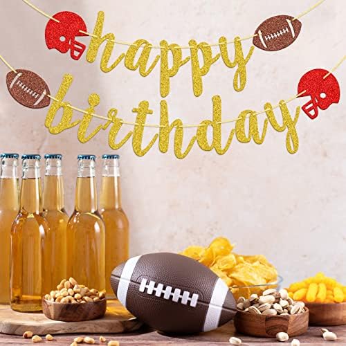 Happy Birthday Football Banner with Gold Glitter