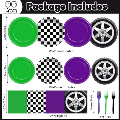Monster Truck Party Supplies Set 24 pcs for Kids Birthday