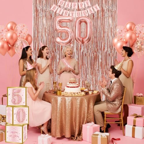 Rose Gold 50th Birthday Decorations Set