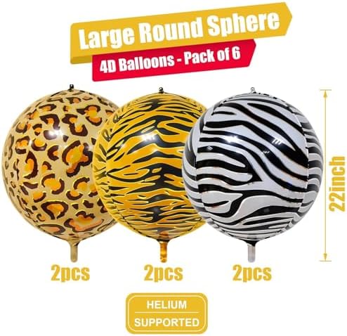 6PCS Safari Animal Balloons 22Inch for Kids Party Decor