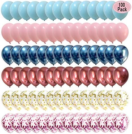 TSOTU Metallic Chrome Balloons Pink Blue 100packs