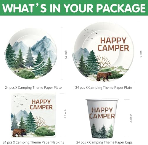 Camping Birthday Party Supplies Set for 24 Guests