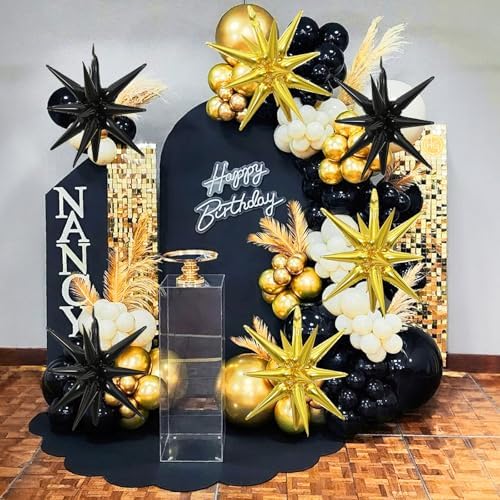 6PCS Black Gold Star Balloons for Party Decorations