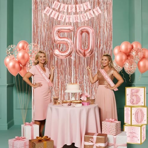 Rose Gold 50th Birthday Decorations Set