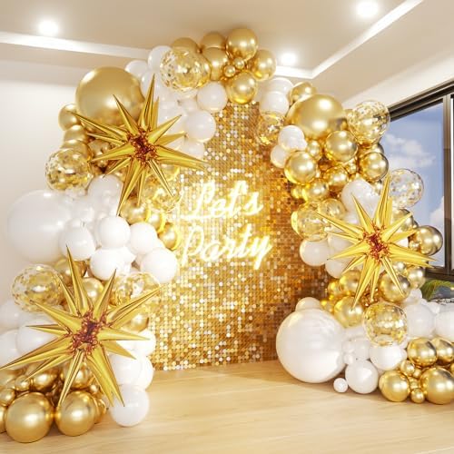 White and Gold Balloons Garland Arch Kit - 130Pcs Set