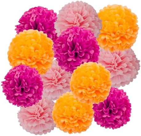 Hot Pink Orange Tissue Pom Poms DIY Decor Kit