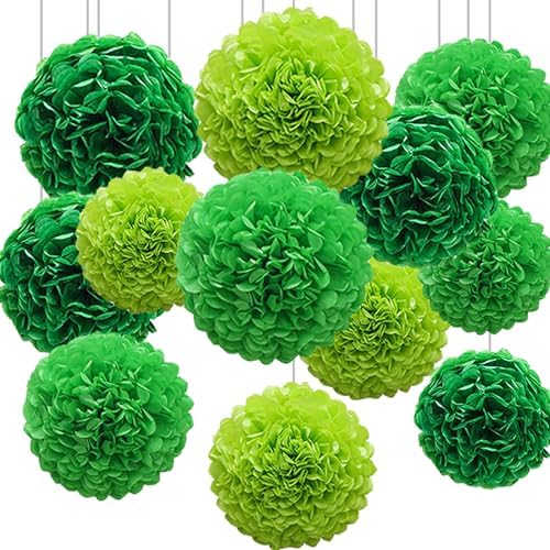 12pcs Green Tissue Paper Pom Poms for Party Decor