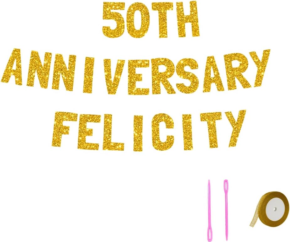 Meowoo Golden 50th Birthday Banner with Glitter