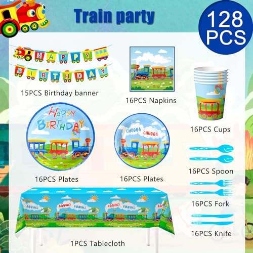Train Birthday Party Supplies 128pcs Set