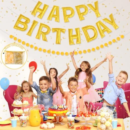 Gold Foil Happy Birthday Banner for Party Decorations