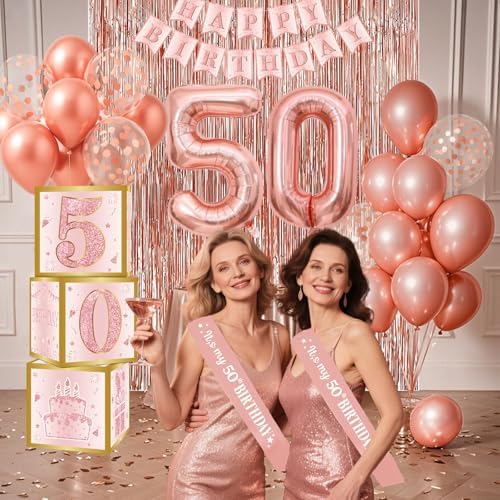 Rose Gold 50th Birthday Decorations Set