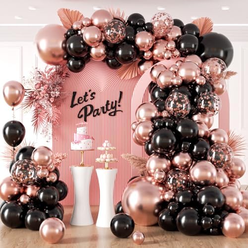 132pcs Rose Gold and Black Balloon Arch Kit for Parties