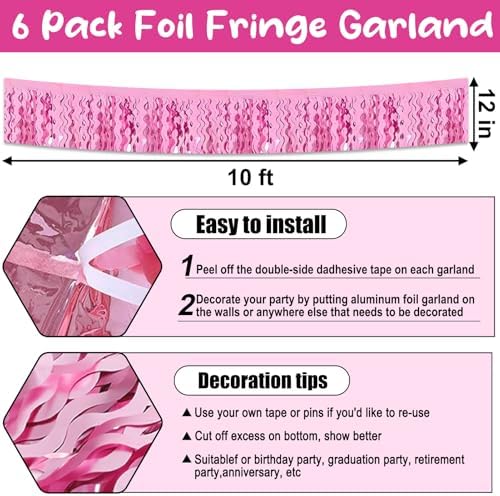 6 Pack 10 Feet Pink Metallic Foil Garland