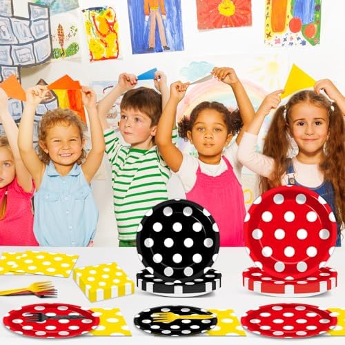 96 Pcs Cartoon Mouse Party Plates and Napkins Set