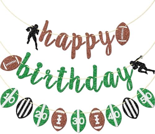 Football Birthday Banner Set with Glitter