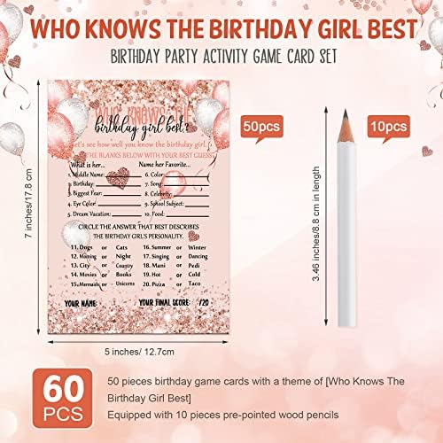 Leinuosen Birthday Girl Best Game Card 50Pcs with Pencils