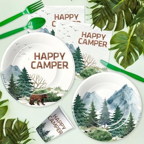 Camping Birthday Party Supplies Set for 24 Guests